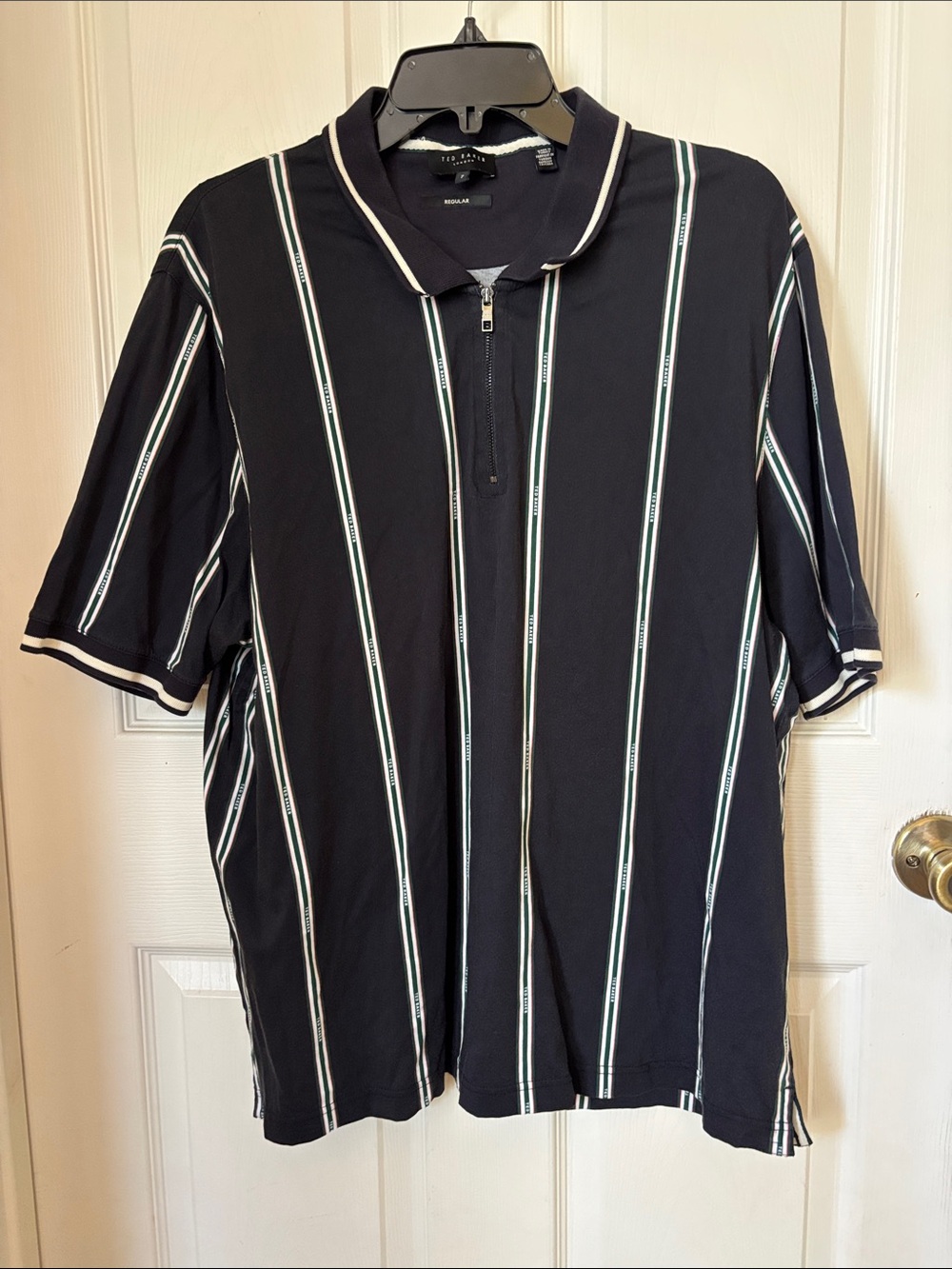Ted Baker London Black Vertical Stripe Zip Polo